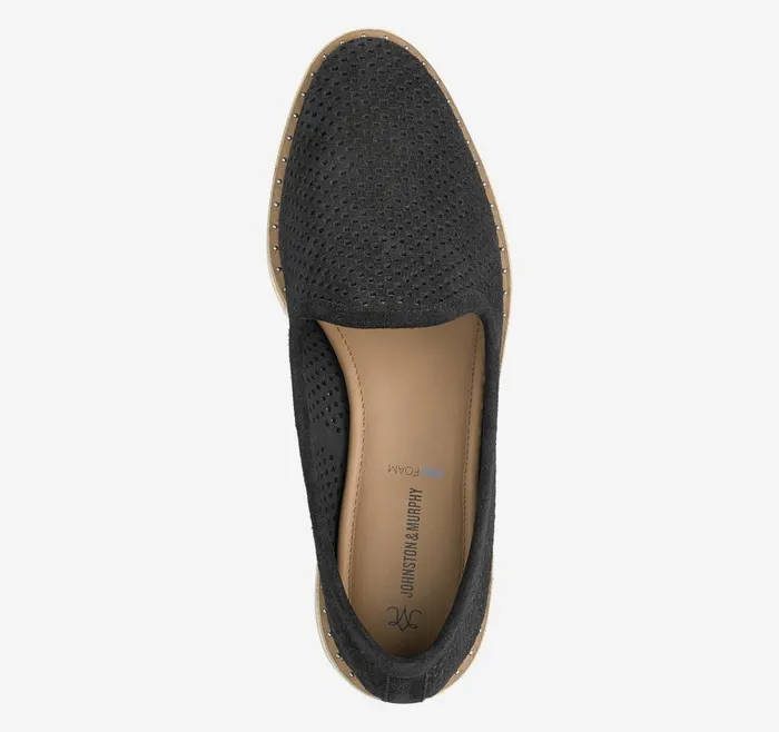Johnston and Murphy Mitzi Perfed Venetian Black Suede Women Mules and Loafers Johnston and Murphy Mitzi Perfed Venetian Black Suede Women Mules and Loafers
