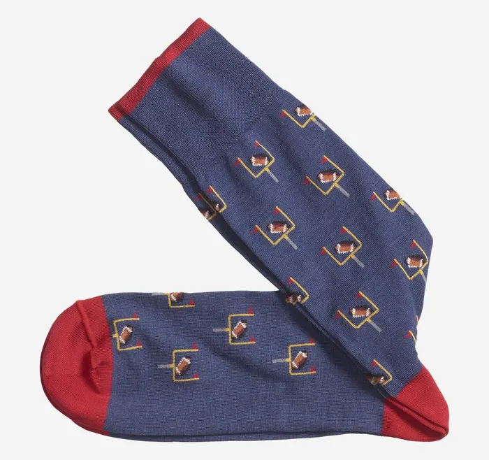 Johnston and Murphy Novelty Socks Blue Football Goal Men Socks