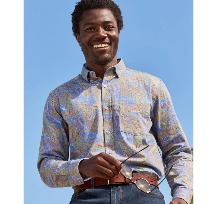 Johnston and Murphy Printed Cotton Shirt Blue Large Paisley Men Shirts Johnston and Murphy Printed Cotton Shirt Blue Large Paisley Men Shirts