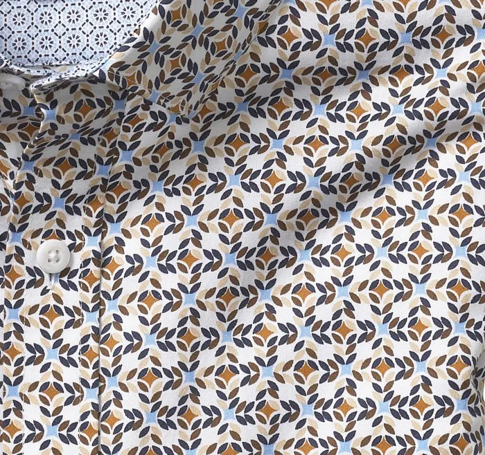 Johnston and Murphy Printed Cotton Shirt Tan Multi Layered Petal Men Shirts