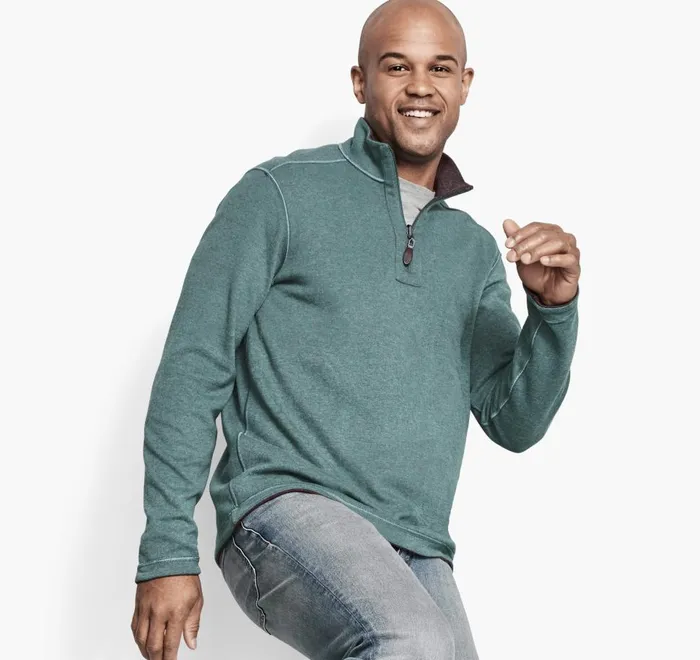 Johnston and Murphy Reversible Solid QuarterZip Emeraldbrown Men Sweaters and Knits Johnston and Murphy Reversible Solid QuarterZip Emeraldbrown Men Sweaters and Knits
