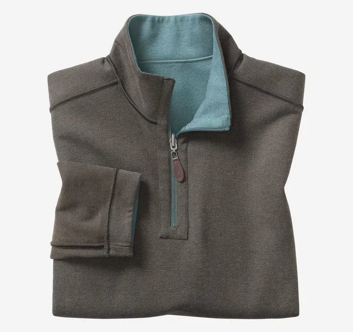 Johnston and Murphy Reversible Solid QuarterZip Emeraldbrown Men Sweaters and Knits Johnston and Murphy Reversible Solid QuarterZip Emeraldbrown Men Sweaters and Knits