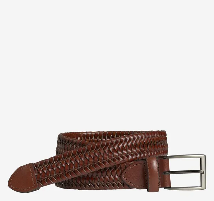 Johnston and Murphy Stretch Leather Braided Belt Cognac Men Belts