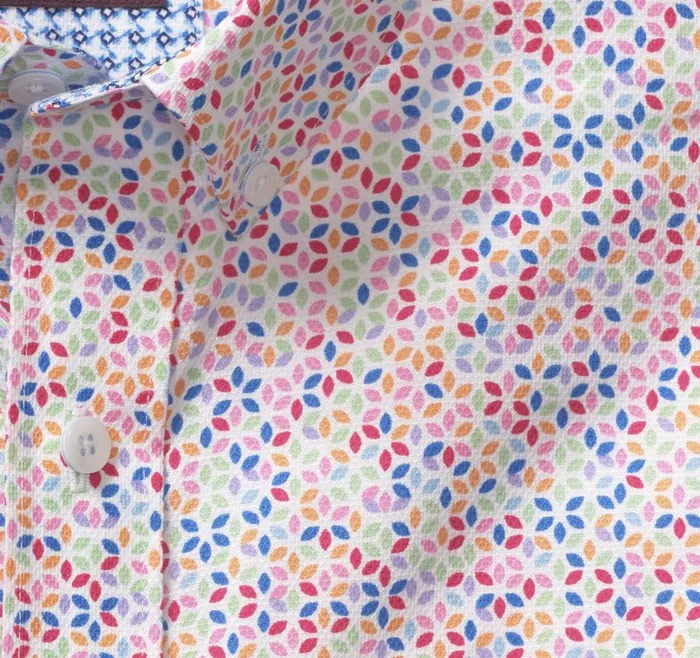 Johnston and Murphy Textured Cotton ShortSleeve Shirt White Multi Geo Petal Men ShortSleeve Shirts