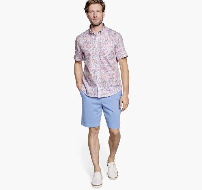 Johnston and Murphy Textured Cotton ShortSleeve Shirt White Multi Geo Petal Men ShortSleeve Shirts