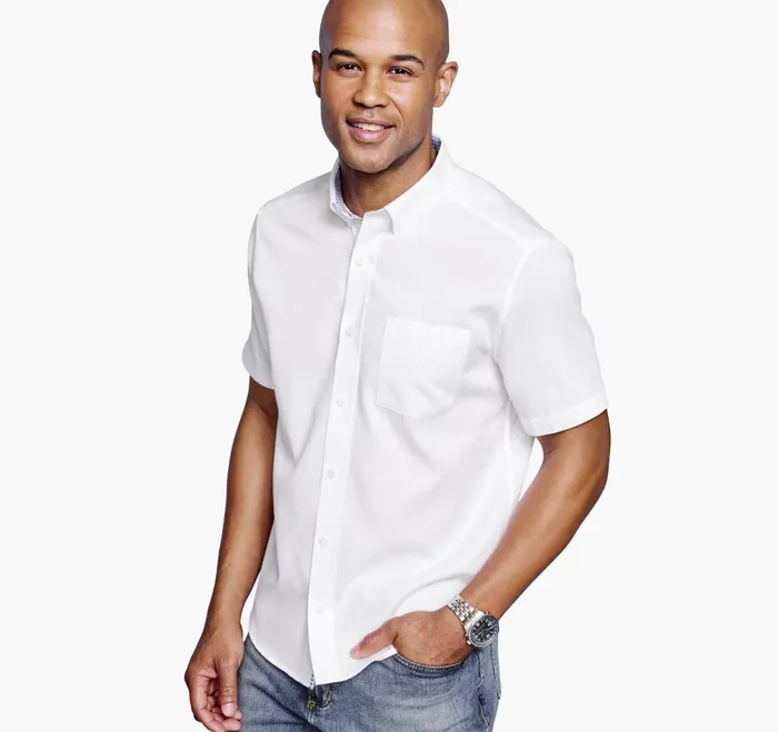 Johnston and Murphy Textured Cotton ShortSleeve Shirt White Solid Men ShortSleeve Shirts Johnston and Murphy Textured Cotton ShortSleeve Shirt White Solid Men ShortSleeve Shirts