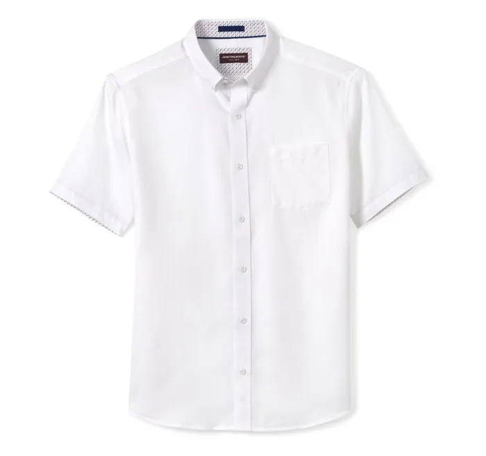 Johnston and Murphy Textured Cotton ShortSleeve Shirt White Solid Men ShortSleeve Shirts