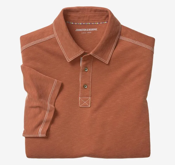 Johnston and Murphy Vintage Slub Polo Rust Men Polos and Tees