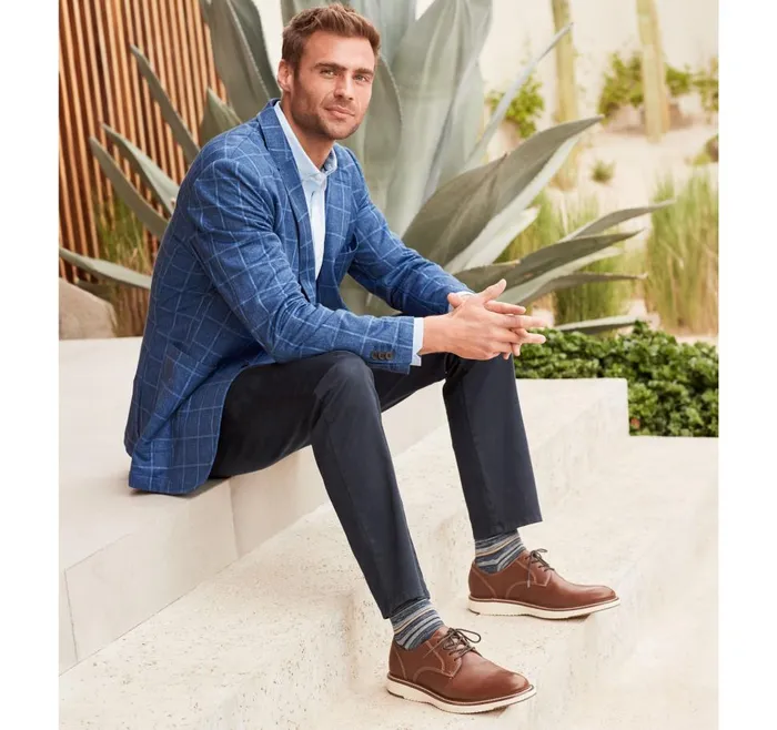 Johnston and Murphy XC Flex Knit Blazer Blue Plaid Men Blazers Johnston and Murphy XC Flex Knit Blazer Blue Plaid Men Blazers
