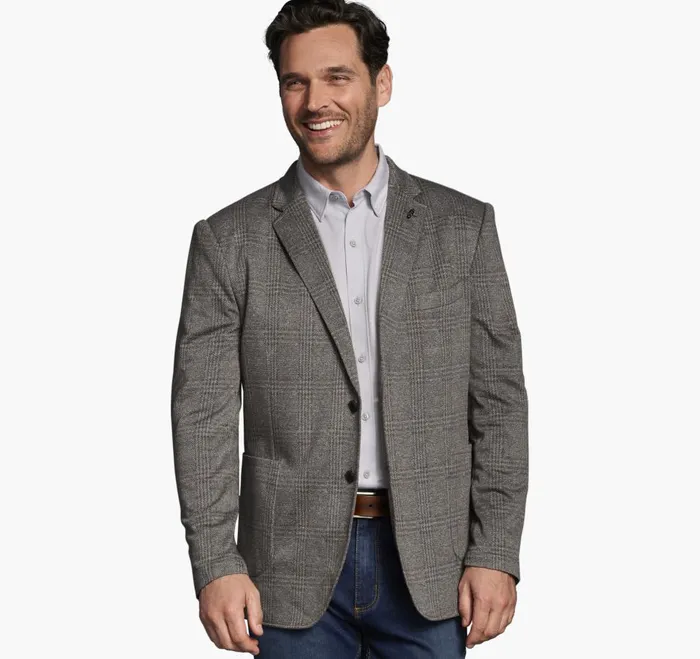 Johnston and Murphy XC Flex Knit Blazer Brown Glen Plaid Men Blazers