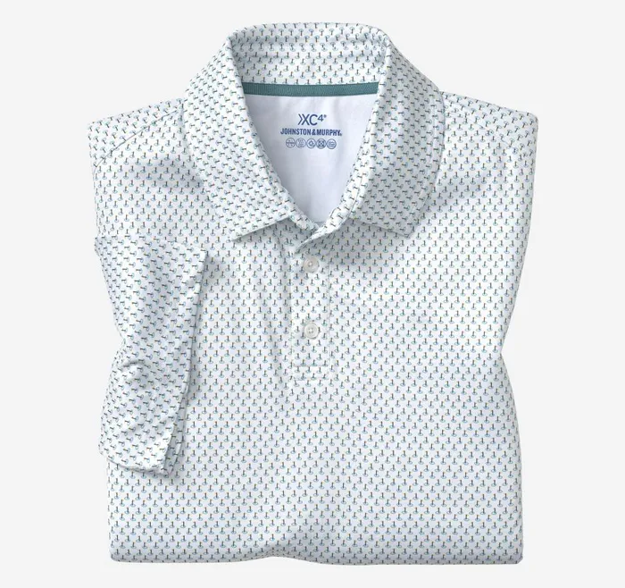 Johnston and Murphy XC4 Performance Polo White Mini Golf Flag Men Polos and Tees Johnston and Murphy XC4 Performance Polo White Mini Golf Flag Men Polos and Tees