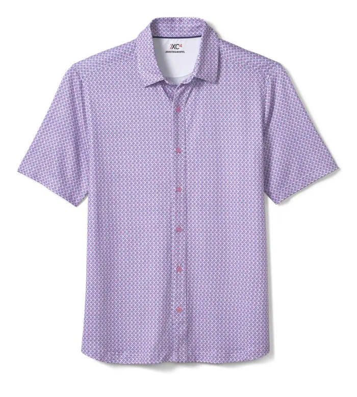 Johnston and Murphy XC4 Performance Shirt Pink Diamond Dash Men ShortSleeve Shirts