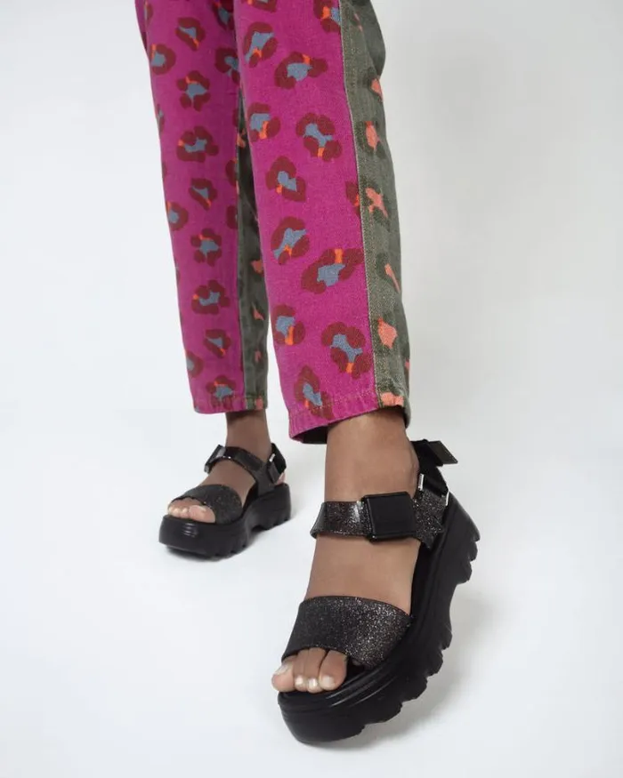 Kick Off Sandal Blackglitter Black Women Melissa Platforms