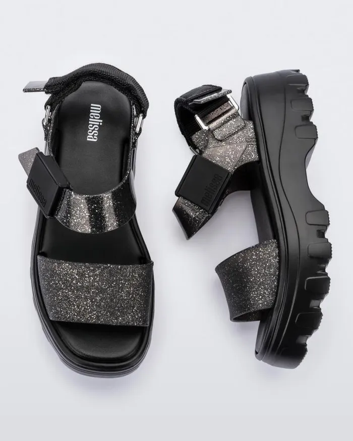 Kick Off Sandal Blackglitter Black Women Melissa Platforms
