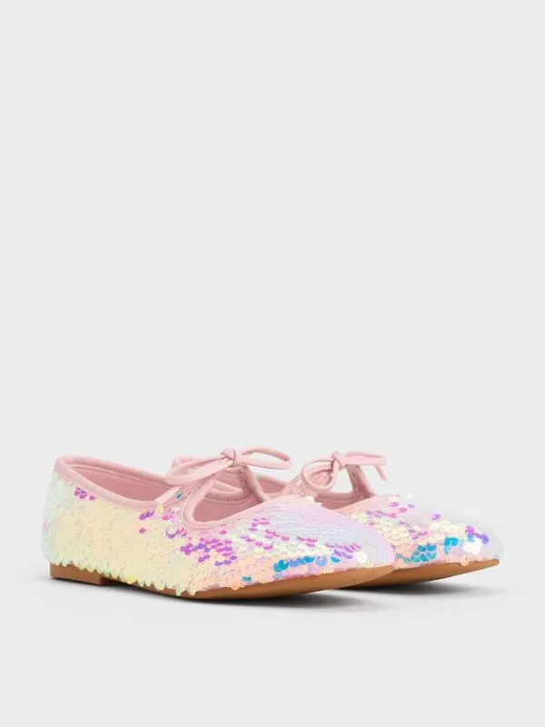 Kids Girls039 Sequin TwoTone Bow Ballet Flats 8211 Pink CHARLES and KEITH Shoes Kids Girls039 Sequin TwoTone Bow Ballet Flats 8211 Pink CHARLES and KEITH Shoes
