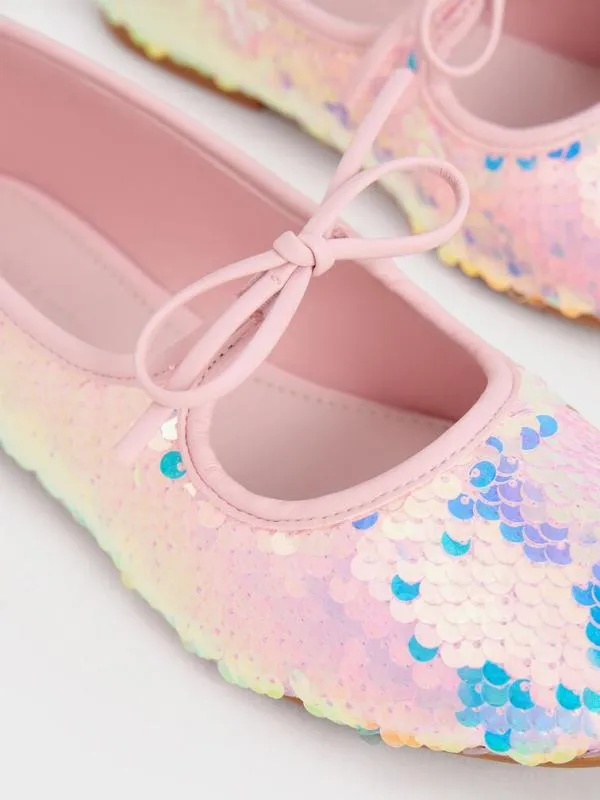 Kids Girls039 Sequin TwoTone Bow Ballet Flats 8211 Pink CHARLES and KEITH Shoes Kids Girls039 Sequin TwoTone Bow Ballet Flats 8211 Pink CHARLES and KEITH Shoes