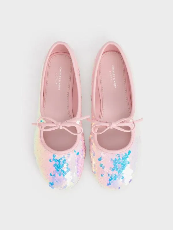 Kids Girls039 Sequin TwoTone Bow Ballet Flats 8211 Pink CHARLES and KEITH Shoes Kids Girls039 Sequin TwoTone Bow Ballet Flats 8211 Pink CHARLES and KEITH Shoes