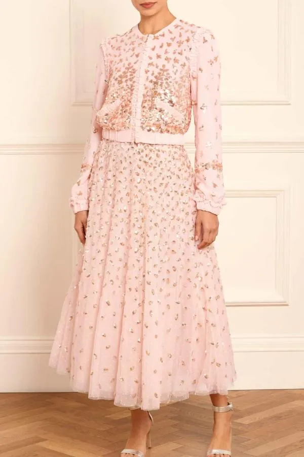 KIDS Needle and Thread Fern Georgette Bomber Jacket Pink