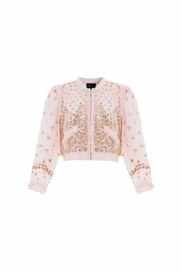 KIDS Needle and Thread Fern Georgette Bomber Jacket Pink