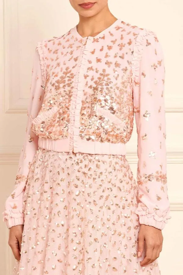 KIDS Needle and Thread Fern Georgette Bomber Jacket Pink