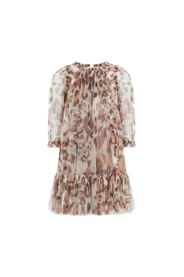 KIDS Needle and Thread Leopard Long Sleeve Kids Dress Multi KIDS Needle and Thread Leopard Long Sleeve Kids Dress Multi