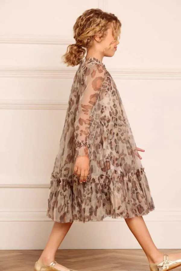 KIDS Needle and Thread Leopard Long Sleeve Kids Dress Multi KIDS Needle and Thread Leopard Long Sleeve Kids Dress Multi