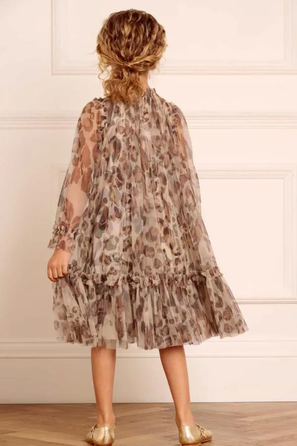 KIDS Needle and Thread Leopard Long Sleeve Kids Dress Multi KIDS Needle and Thread Leopard Long Sleeve Kids Dress Multi
