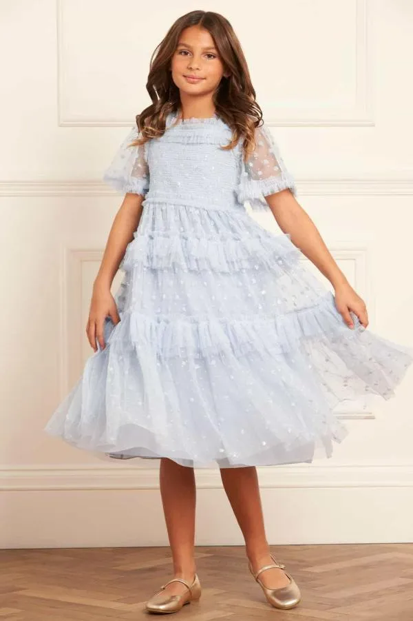 KIDS Needle and Thread Polka Dot Smocked Kids Dress Blue