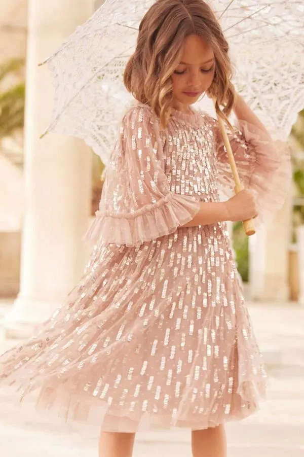 KIDS Needle and Thread Sequin Dash Kids Dress Beige