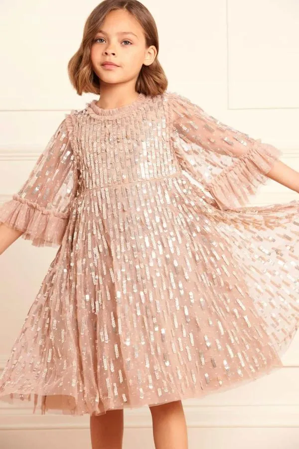 KIDS Needle and Thread Sequin Dash Kids Dress Beige
