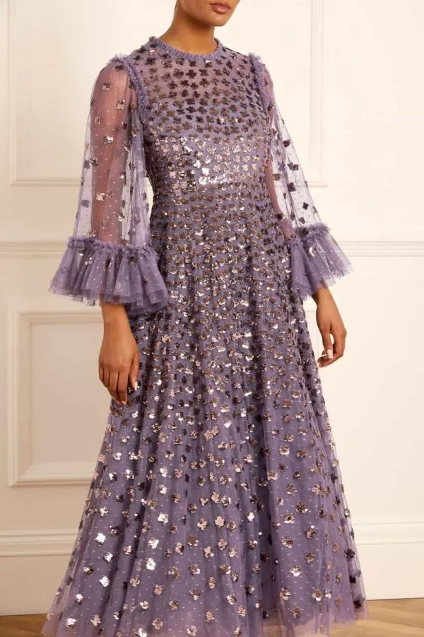 KIDSWomen Needle and Thread Glisten Long Sleeve Ankle Gown Purple