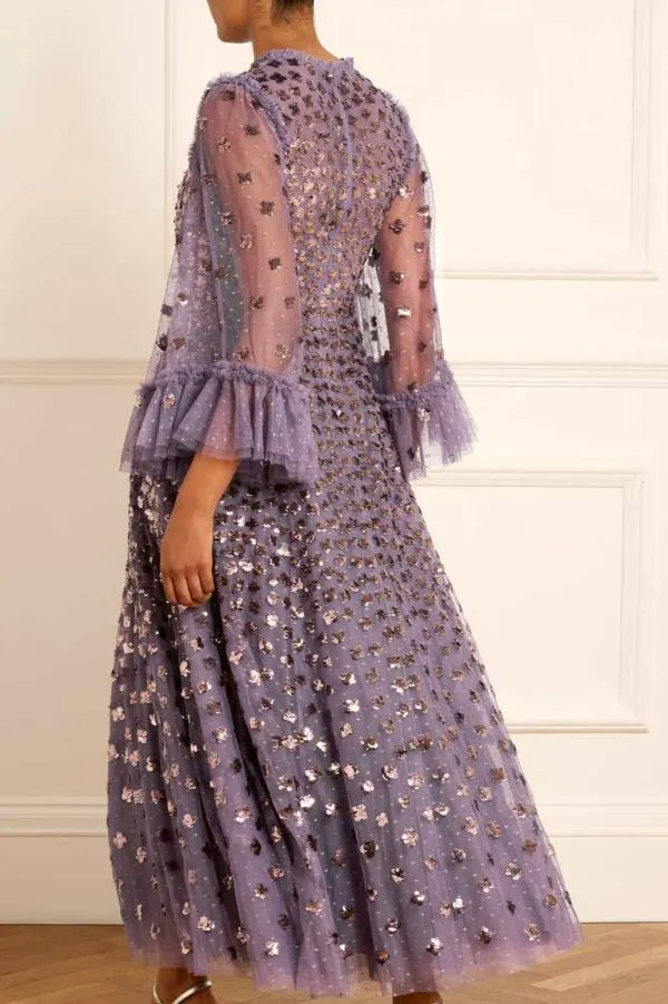 KIDSWomen Needle and Thread Glisten Long Sleeve Ankle Gown Purple KIDSWomen Needle and Thread Glisten Long Sleeve Ankle Gown Purple