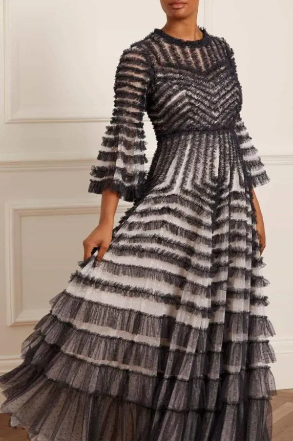 KIDSWomen Needle and Thread La Vie En Rose Round Neck Gown Black KIDSWomen Needle and Thread La Vie En Rose Round Neck Gown Black