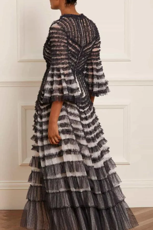 KIDSWomen Needle and Thread La Vie En Rose Round Neck Gown Black KIDSWomen Needle and Thread La Vie En Rose Round Neck Gown Black