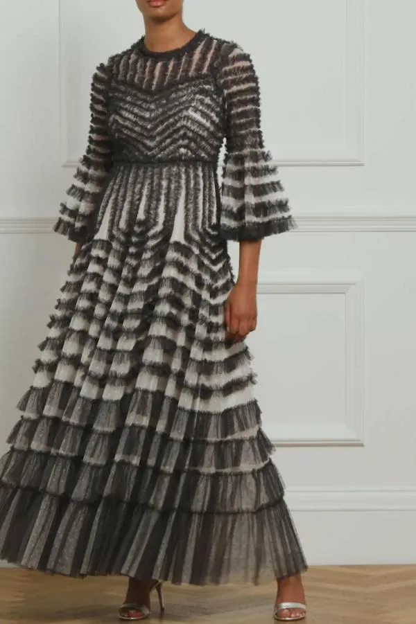 KIDSWomen Needle and Thread La Vie En Rose Round Neck Gown Black KIDSWomen Needle and Thread La Vie En Rose Round Neck Gown Black