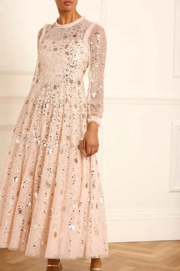 KIDSWomen Needle and Thread Shooting Stars Long Sleeve Ankle Gown Beige