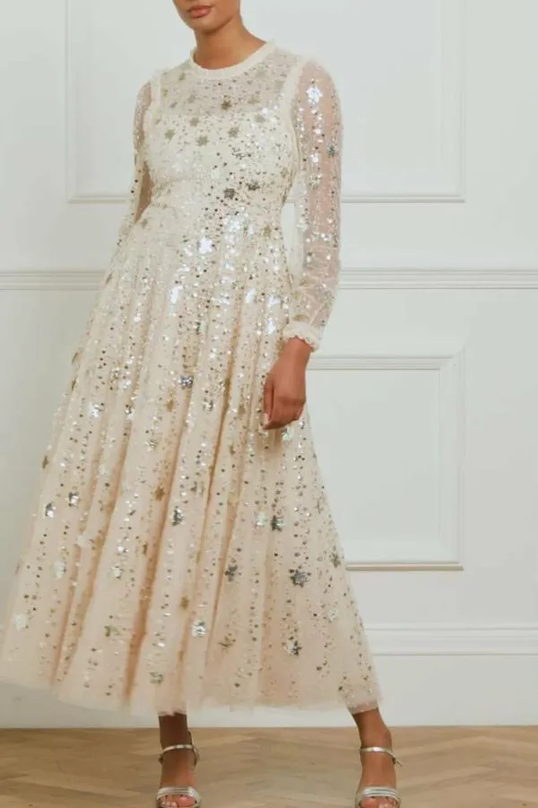 KIDSWomen Needle and Thread Shooting Stars Long Sleeve Ankle Gown Beige KIDSWomen Needle and Thread Shooting Stars Long Sleeve Ankle Gown Beige