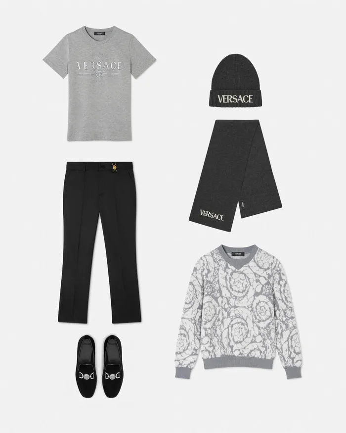 Knitwear and Sweatshirts Kids Versace Barocco Jacquard Sweater Gray