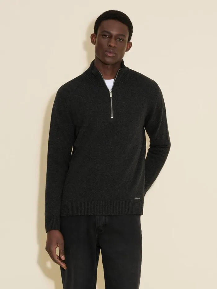Knitwear Men Holzweiler M Lambswool Half Zip Turtle Dk Grey