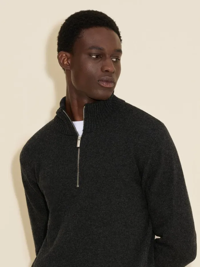Knitwear Men Holzweiler M Lambswool Half Zip Turtle Dk Grey