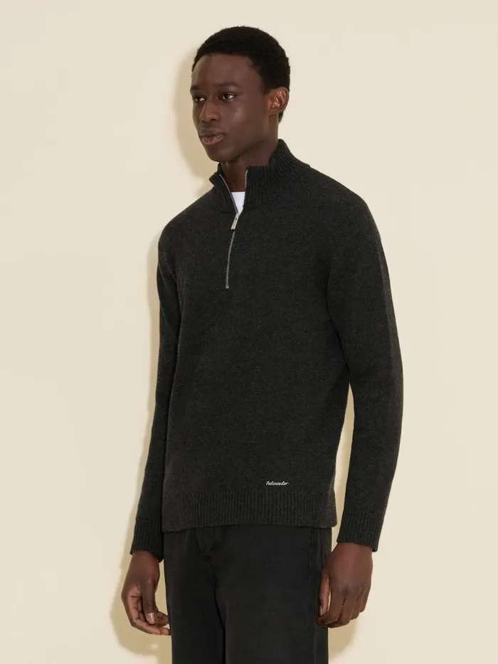 Knitwear Men Holzweiler M Lambswool Half Zip Turtle Dk Grey
