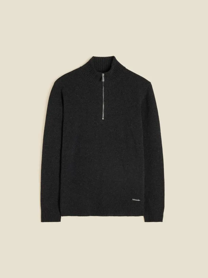 Knitwear Men Holzweiler M Lambswool Half Zip Turtle Dk Grey