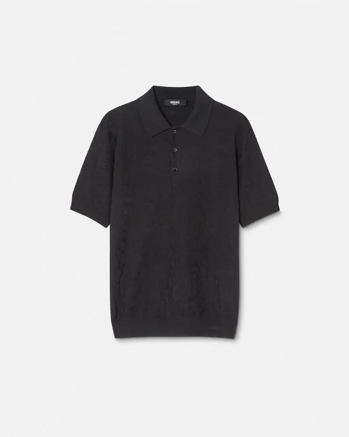 Knitwear Men Versace Barocco Knit Polo Shirt Black