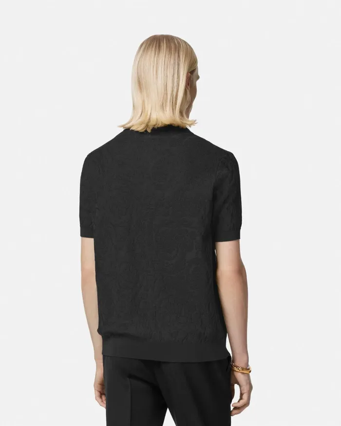 Knitwear Men Versace Barocco Knit Polo Shirt Black