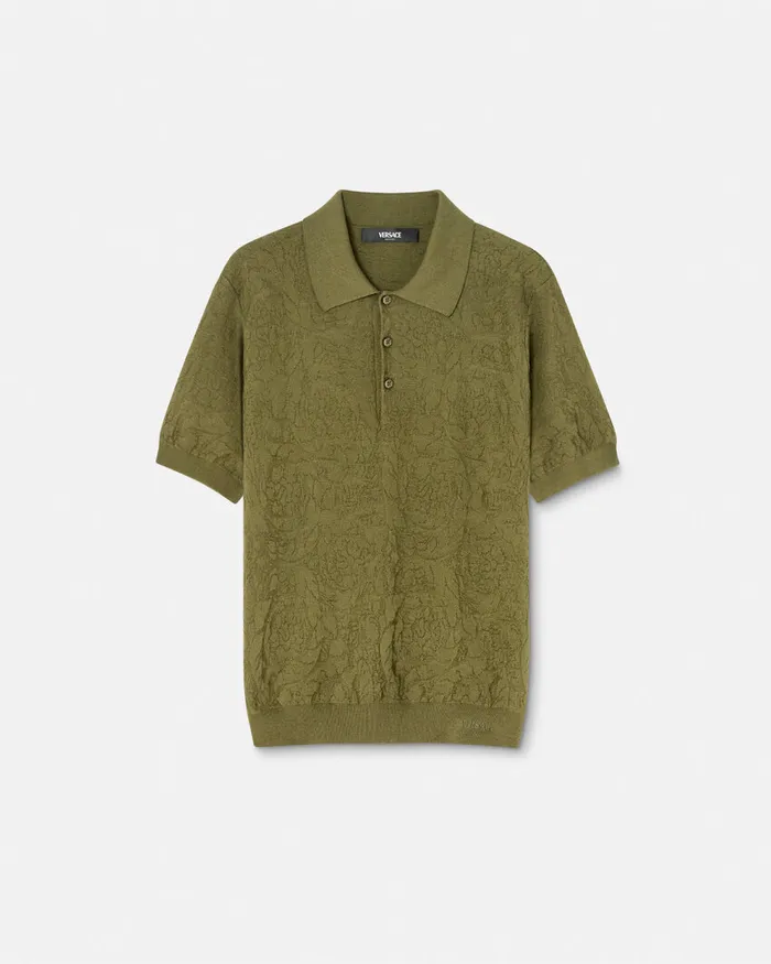Knitwear Men Versace Barocco Knit Polo Shirt Green