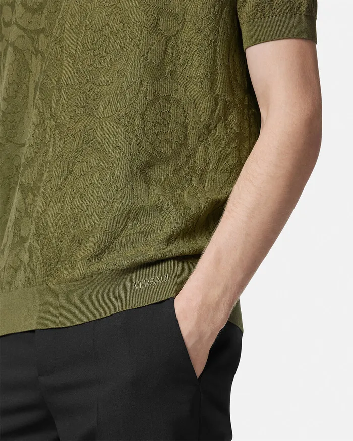Knitwear Men Versace Barocco Knit Polo Shirt Green