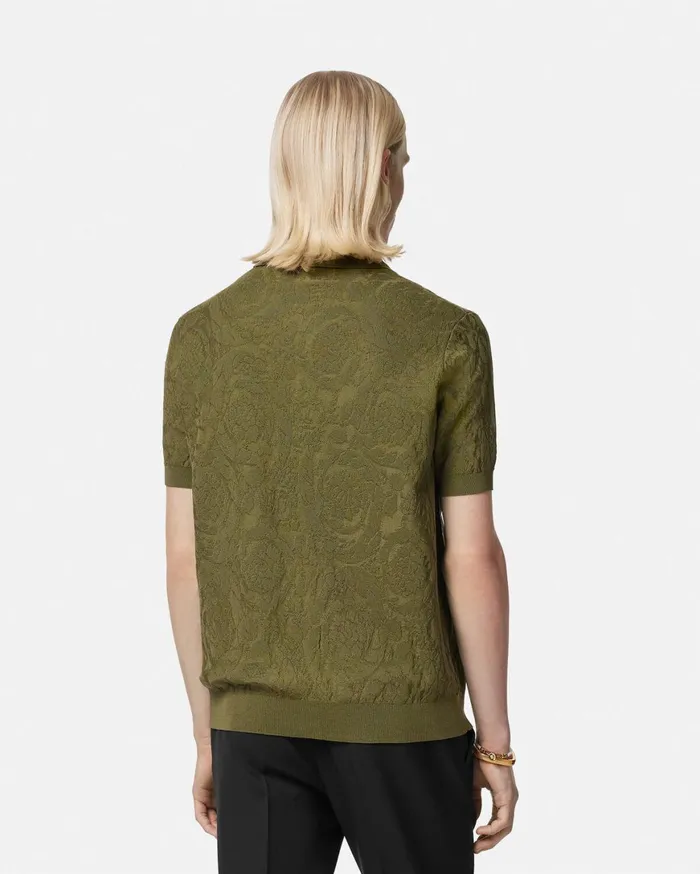 Knitwear Men Versace Barocco Knit Polo Shirt Green