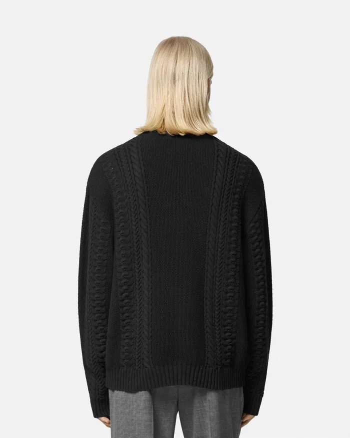 Knitwear Men Versace Medusa Milano CableKnit Sweater Black