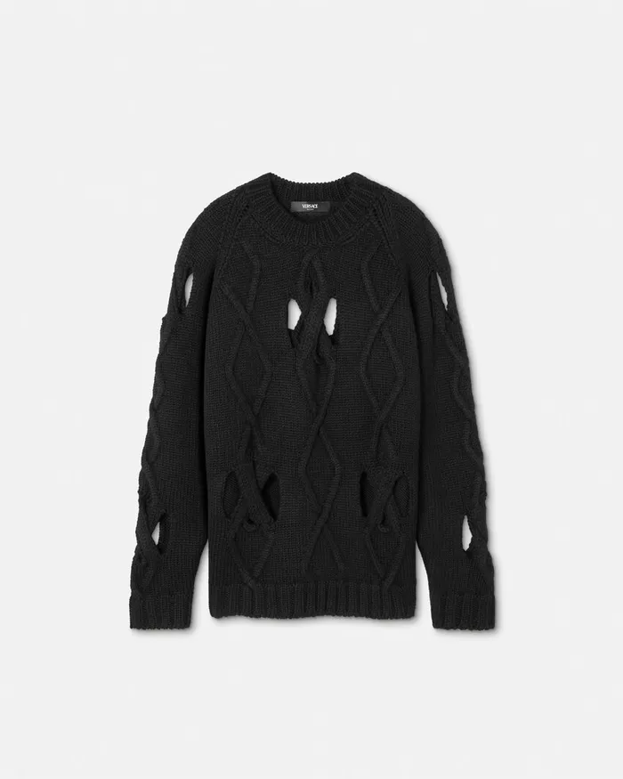 Knitwear Men Versace Wool Cutout Sweater Black