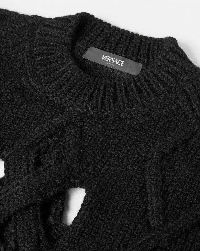 Knitwear Men Versace Wool Cutout Sweater Black